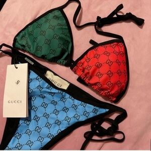 Gucci Red, Pink, and Green Bikini Set